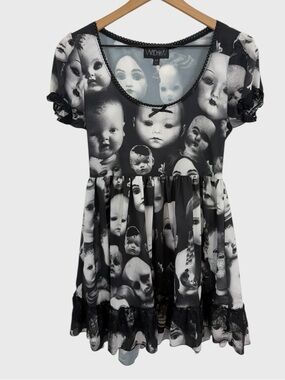 Widow Black White Wayward Souls Creepy Doll Head Babydoll Dress Size XS